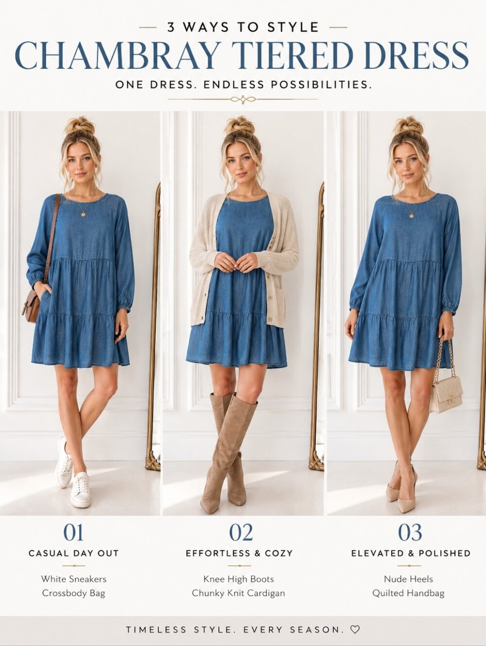 BeachLunchLounge Blue Tiered Mini Dress Size XS | Oversized Boho Lyocell Dress - Picture 3 of 8
